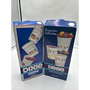 2 Vtg Dixie 5oz Paper 100 Kitchen Cup Primary Collection Sweet Home 5Oz 1987 80s